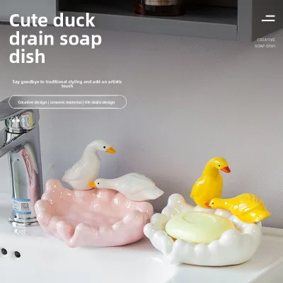 Creative Cartoon-style Ceramic Duck-shaped Soap Dish Non-slip Draining Storage Rack Cute Design Bathroom Use China