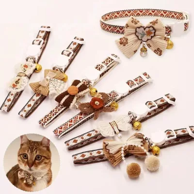 Soft Adjustable Fall Kitten Collars Cute Bowtie Cat Collar with Bell