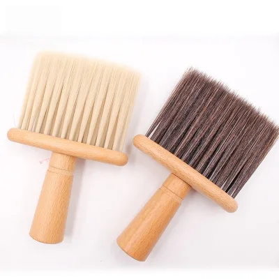 Salon Neck Duster Brush with Real Wood Handle Tapered Fibers Bristle Cleaning Brush for Hairdressing Neck Cleaning Tool