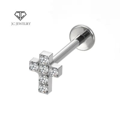 ASTMF136 Titanium Cross White Zirconium Labret CZ Ear Cartilage Spiral Tragus Perforation Fashion Piercing Children Zircon