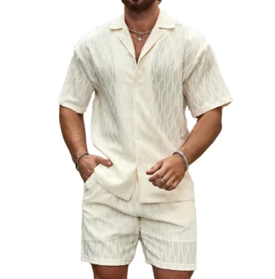 2024 Summer Men's New Casual Set Loose Short Sleeved Shirt Shorts Cotton Hemp Set