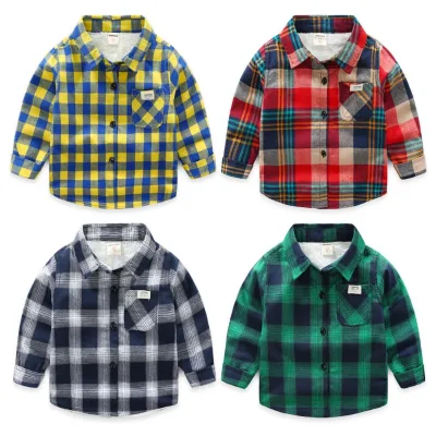 Factory Production Wholesale Warm Fleece Plaid Boy Winter Shirts