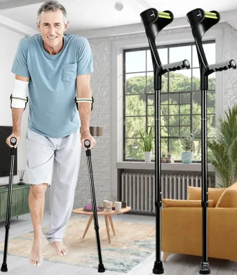 Lightweight Adjustable Forearm Crutches, Aluminum Elbow Walking Crutches with Reflective Strap for Adults Seniors Injury