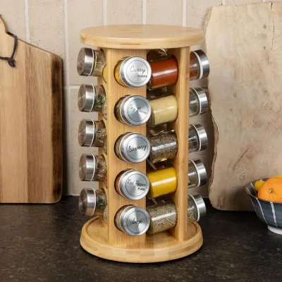 new arrival custom wooden spice organizer rack bamboo kitchen spice rack organizer Rotating bamboo spice rack organizer