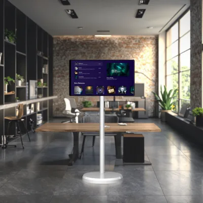 21.5 Inch Interactive Live Streaming Tv 21.5" Multi Touch Lcd Advertising Screen Battery Power Google Tv Portable Tv on Wheels