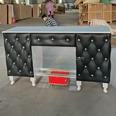 Professional Luxury Nail Salon Black Leather Manicure Table With Vacuum Cleaner Black Manicure Table Set