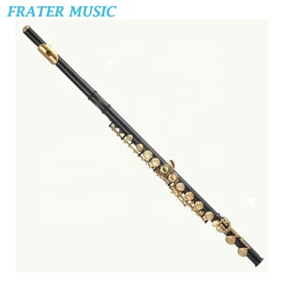 Black Color Body Offset G Key C Tone Flute With 16 Holes and E Mechanism and Gold Colour Keys (JFL-100GE)