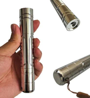 304 Stainless Steel Laser Flashlight Blue Green and Yellow Light Optional 18650 Battery | Back Cover Push Button Switch