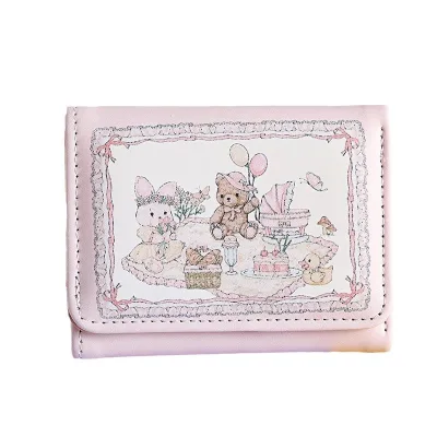 HY6 Girls Dream Spring Picnic Series Rabbit Bear Wallet Original Design Anti-demagnetization Multiple Card Slots Magnetic Buckle