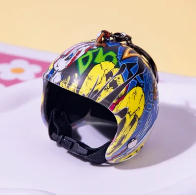 Wholesale 6.5cm 3D Motorcycle Helmet Keyhain Cute Cartoon Animal Motorcycle Helmet with Keyring Mini Bike Half Helmet Pendant