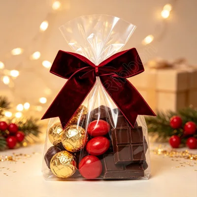 E-Magic Single Face Velvet Ribbon Pre-Tied Twist Tie Bows Gift Packaging Cookie Chocolate Treat Bags