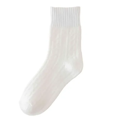 GI Women's Mid-Tube Autumn Winter Socks Light Knitted Crew Length Warm Terry Thickening Maillard Style