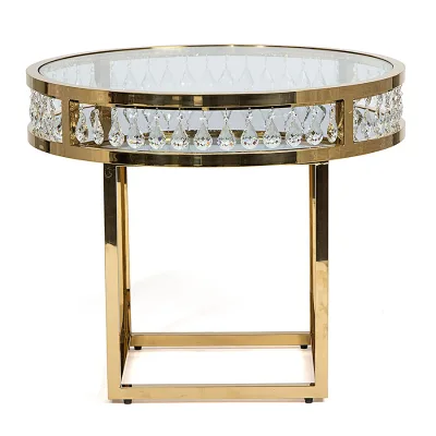 Gold Stainless Steel Crystal Cake Stand, Round Glass Top Dessert Table for Wedding & Party