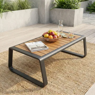 Modern Aluminum Outdoor Side Table for Sofa Set Luxury Garden Table with Plastic Wood Outdoor Sectional Sofa with Coffee Table