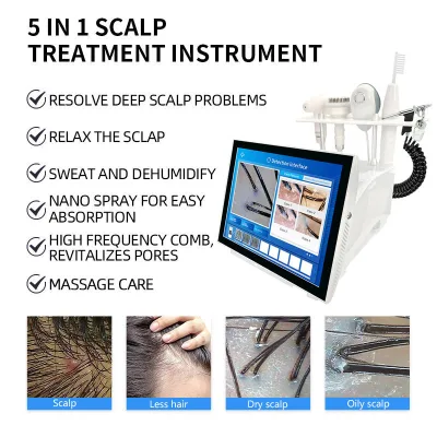 5in1 Desktop ABS Waterproof Scalp Massage Hair Loss Treatment Growth Hair Analysis Device Comparison Mode Nebulized Oxygen Ozone