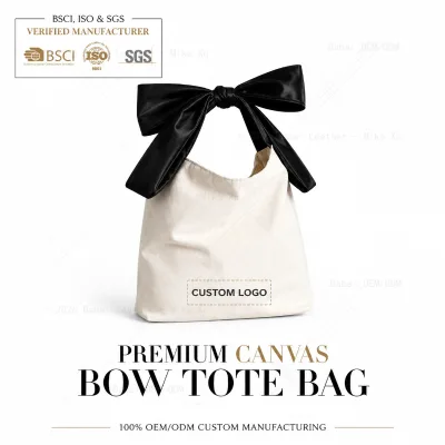 Wholesale Custom Premium Canvas Gift Bag Elegant Bow Handle Front Blank Space for Women Party Favor Presentation