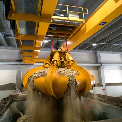 Wireless Remote Control 3 Tons Single Girder Overhead Crab Bucket Bridge Crane for Grabing Sand