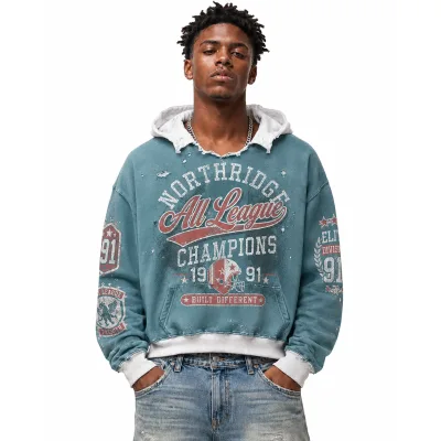 Wholesale Custom Hoodies High Quality DTG Printed Pattern Y2K Vintage Notch Slit Neck Design Men Streetwear Hoodies Herren