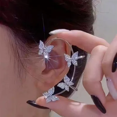 JOYFFO Butterfly Ear Cuffs Earrings Rhinestone Butterfly Ear Wrap No Piercing Eae Cuff Clip on Earrings for Women