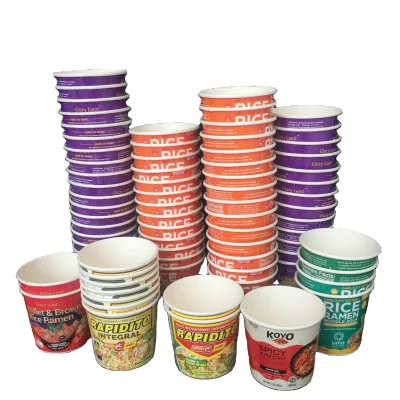 Takeaway Soup Bowl Disposable Instant Noodles Paper Cup with Lid Custom Printed Fast Food Packing