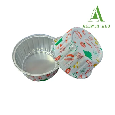 High-quality OEM Printed Smoothsall Colorful Aluminum Foil Baking Bowl & Bakery Mold with Lid Microwavable 125ml Capacity