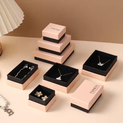 Valentine's Day Light Pink Paper Board Jewelry Packaging Gift Box Supports Logo Printing for Ring Earrings Necklace Pendant Set