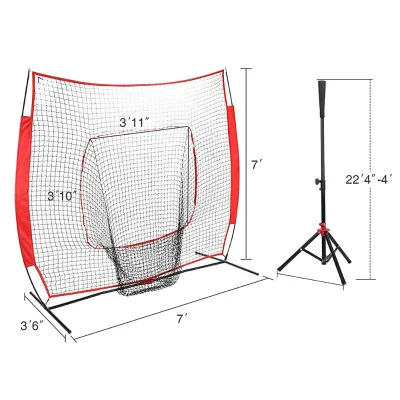 Portable 7 X 7 Baseball Net Softball Practice Pitching Net Custom Hitting Net with Batting Tee