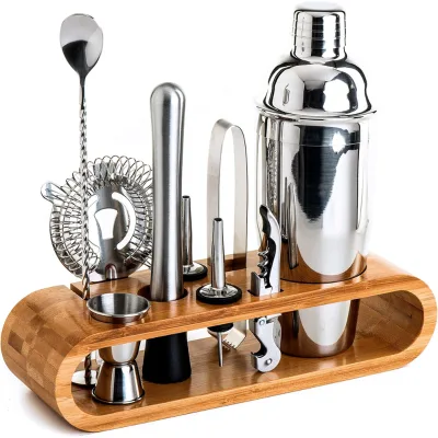 Cocktail Shaker Set Bartender Kit with Stand Bar Drink Mixer Set with All Essential Accessory Tools Muddler, Jigger, Strainer