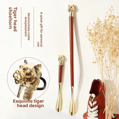 Wholesale In-stock Metal Shoehorns Model Extended Length Tiger-head Design No Need Bend Lift Shoes Great