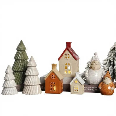 Handmade Santa Claus Ceramic Christmas Ornaments-Eco-Friendly Holiday Desktop Decoration with Glossy Finish