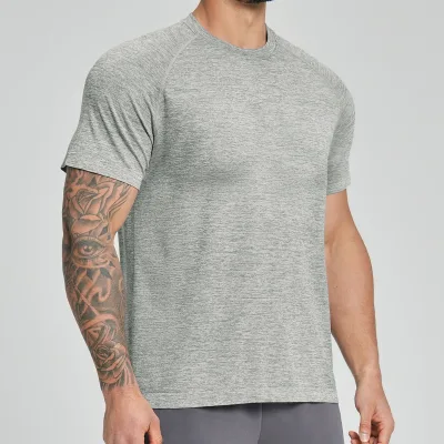 New Arrival Mens Seamless Quick-drying Skin-friendly Breathable O-Neck Short-sleeve Cotton-Polyester Shirt Sports Outdoor