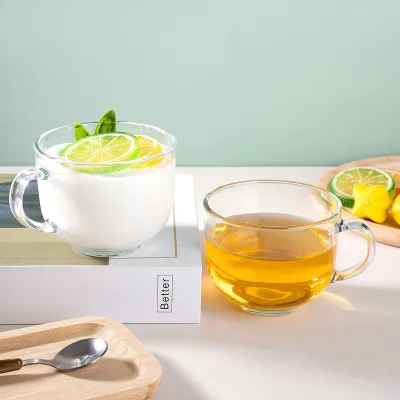 Wholesale Tea Milk Breakfast 300ml Clear Glass Coffee Mug with Handle Reusable Cup Home Office Restaurant