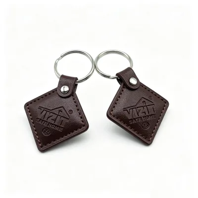Custom Genuine Leather Keychain square Shape Leather Key Holder