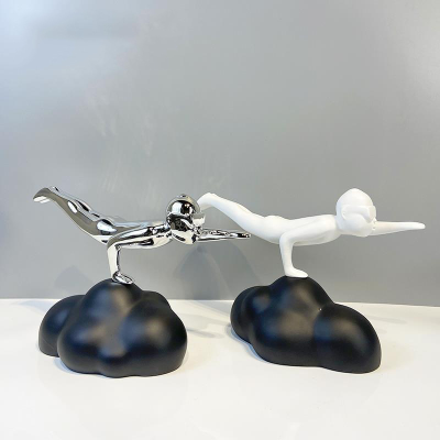 Handcraft Character Creative Decoration Flying Figure Silver White Sculpture Art Home Items