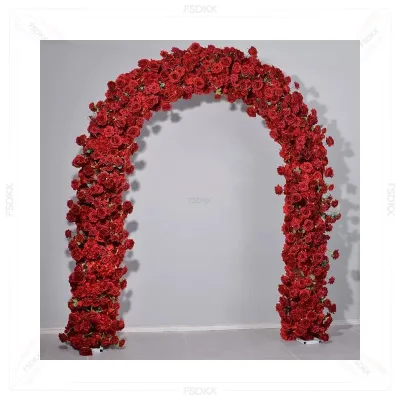 Luxurious single sided silk artificial red rose flower simple and romantic rose arches suitable for wedding decoration