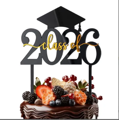 Graduation-themed acrylic cake topper pick