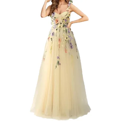Women's Evening Party Dress 2025 Southeast Asian Summer Chiffon A-Line Lace Natural Spaghetti Strap Floor-Length Elegant