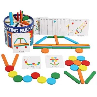 Toddler Sensory Sorting Pail Montessori Wooden Shape Color Matching Game for Preschool Logic Training Gift