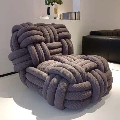 High-end Italian Designer Luxury Handmade Woven Fabric Contemporary Design Velvet Legs Lazy Single Leisure Sofa Knitty Hotel