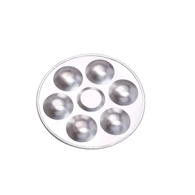 Keep Smiling Aluminum Round 7 Grooves Wells Holes Artist Tray Watercolor Oil Painting Palette