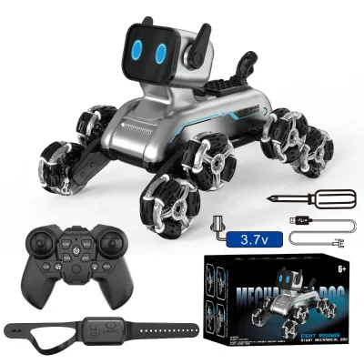 DWI 2.4G 360-Degree Eight Wheel  Swing Arm Climbing Off-road Vehicle RC Robot Dog With Light and Music