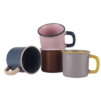 Wholesale Custom logo Enamel Coffee Mug Outdoor Camping Cups Ceramic Coffee Cups with logo