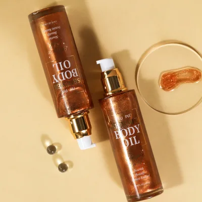 Guangzhou Skincare Wholesale Factory Shimmer Body Oil Fine Glitter Scent Summer Refreshing Highlighter Body Shimmer Oil