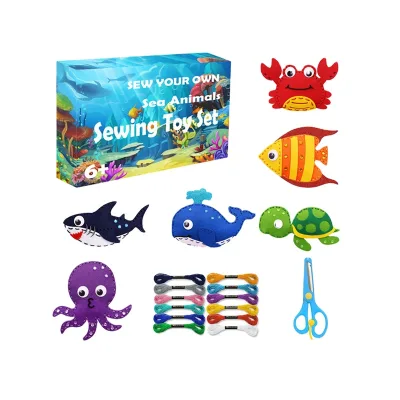 Sea Animals Craft Art Mini Sewing Kit Toys Set Box for Kids Felt Plush Beginners Educational Girls and Boys
