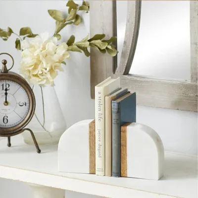 Modern Design Wood and Marble Bookends Holder Simple Home Decor Book Stoppers Block