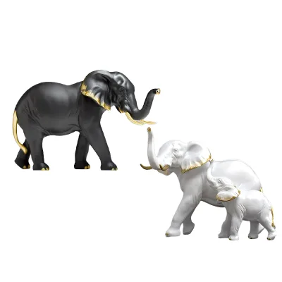 Resin Elephant Figurine Sculpture Hand-painted Artistic Animal Theme Christmas Ornament Gift
