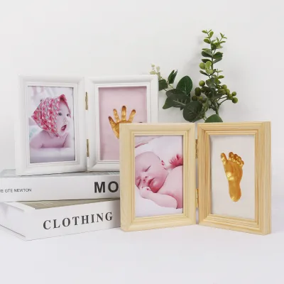 Baby Full Moon Memorial Wood Hand and Foot Inlay DIY Souvenir Photo Frame Hundred Days Hand Footprint Gift