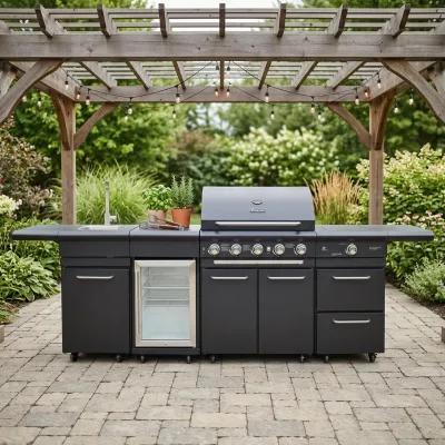 Outdoor Kitchen Set Sink Refrigerator Grill Aluminum Frame Stainless Steel for Backyard Patio Barbecue Equipment Model OKZR3511