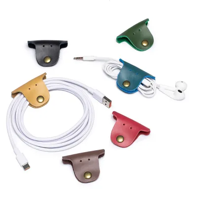 In Stock Earphone Cable Winder Holder Leather USB Cord Holder Custom Earbud Organizer Leather Cord Keeper Cord Holder