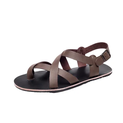 New Model Wholesale High Quality Cow Leather Open Toe Men's Summer Rubber EVA Slippers